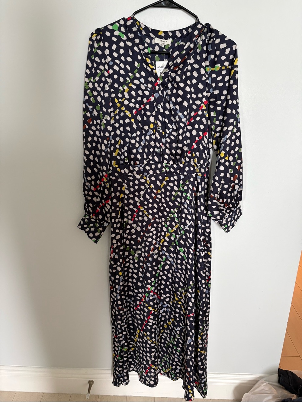 FRNCH Navy Long-Sleeve Printed Midi Dress